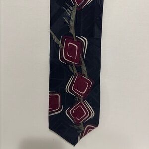 Pierre Cardin 100% Silk Black Tie with Burgundy and Cream Squares